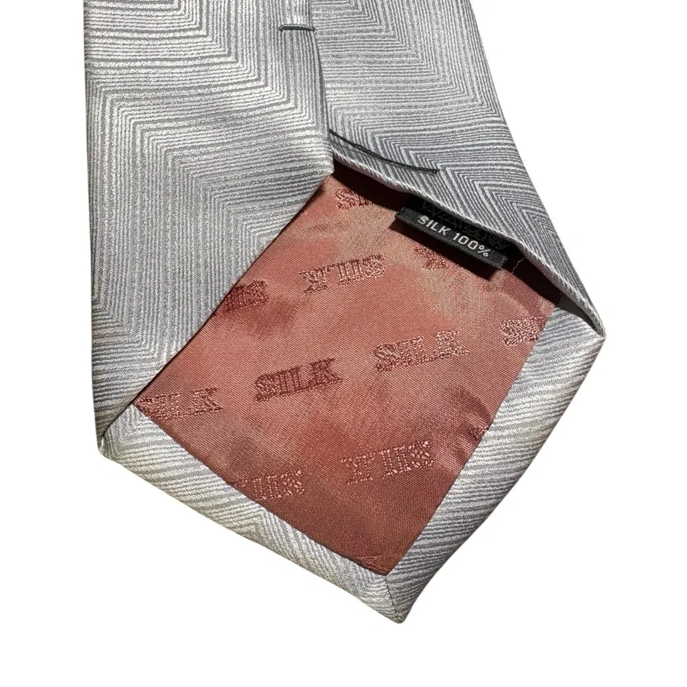 Vintage Laurant Benon Paris Tie 100% Silk Silver Geometric Retro Pattern Necktie